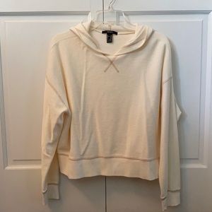 NWOT Forever 21 Cream and Tan Cropped Hooded Long Sleeve Sweatshirt